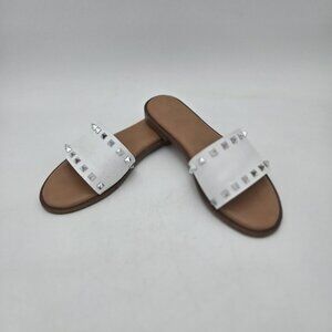 Sincerely Jules Womens 9 White Strap Slide Silver Studded Sandals Slip On Padded